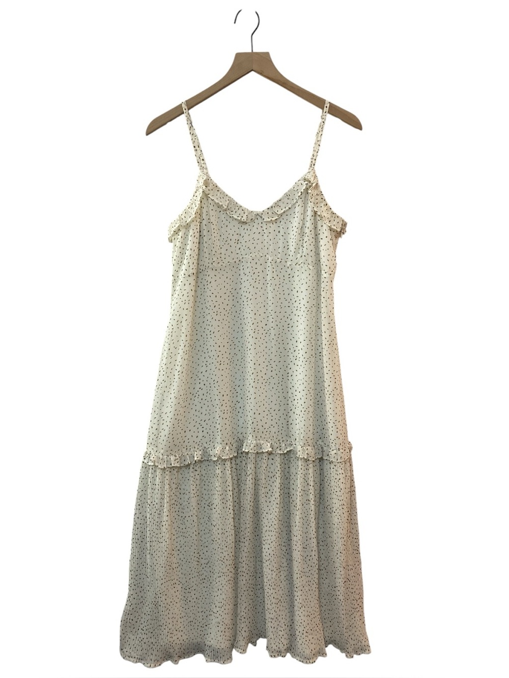 Kut from the Kloth Rebecca Pleat Midi Slip Dress Size L White/Brown Feminine